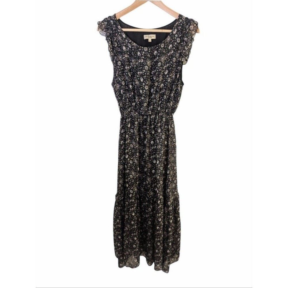 Le Ragazze Floral Silk Blend Maxi Dress with Ruffled Sleeves Medium